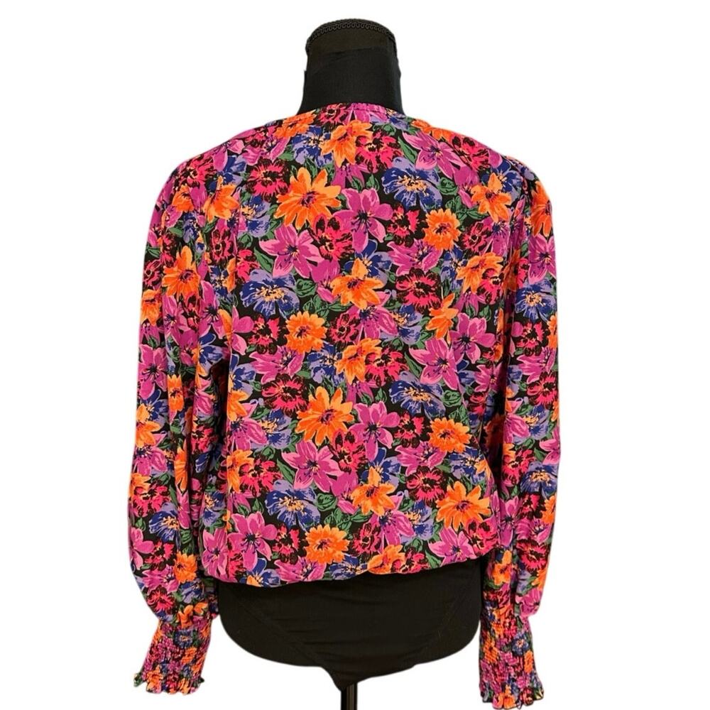 Entro Colorful Wrap Body Suit Size M V-Neck Long Sleeve Floral - Picture 3 of 10
